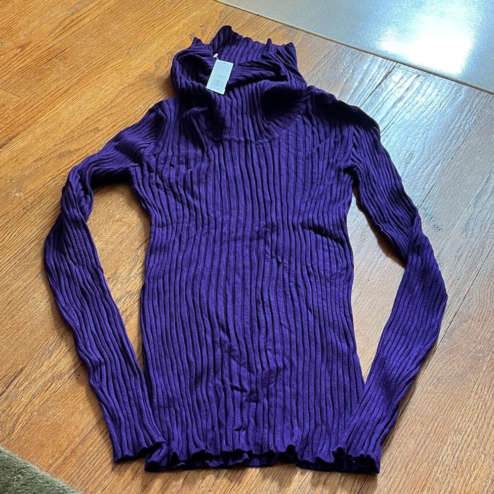 NWT Purple Ribbed Cowlneck Sweater